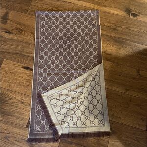 Gucci Chocolate Brown GG Pattern Scarf 100% Wool